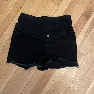 Black maternity denim shorts